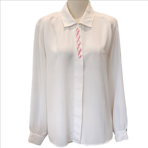 HABERDASHER BY LESLIE FAY White Blouse with Pink Embroidered Accent